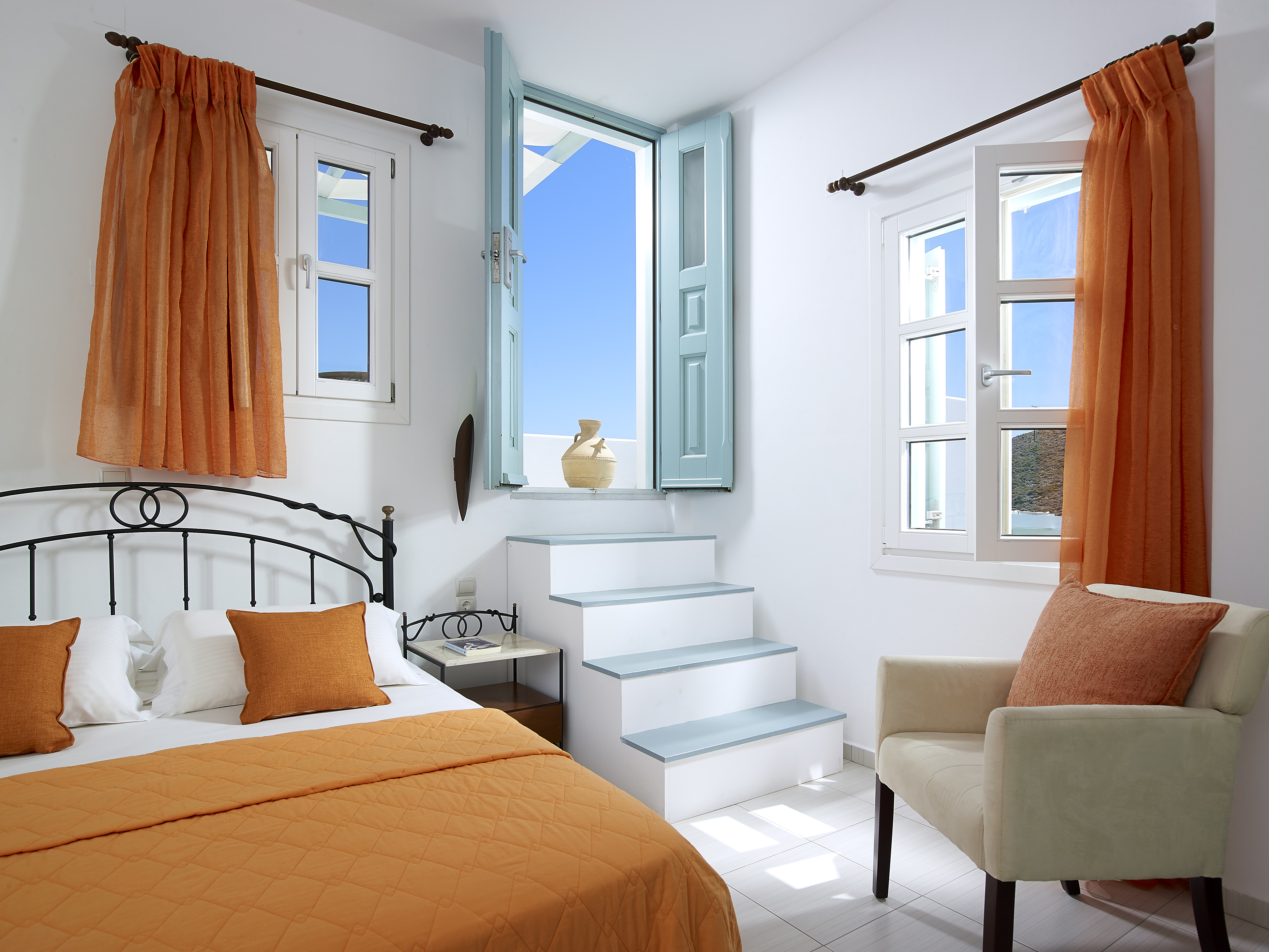 Bedroom twin sea view interior design Asterias Boutique Hotel Milos island Cyclades